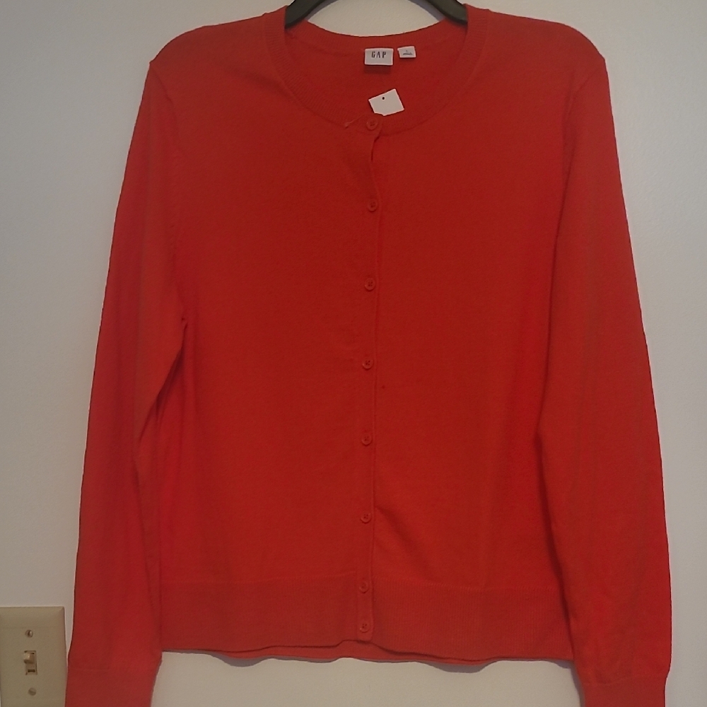 NWTGap Orange 100% Cotton Button Up Cardigan Sweater Long Sleeve SZ L